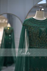 Ruolai baju pesta lengan panjang untuk wanita, gaun malam lengan panjang leher-o, gaun pesta dansa lengan Puff, gaun putri duyung untuk wanita - Product Image 3