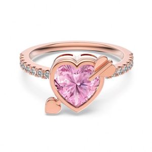 Bijoux Dylam, meilleurs cadeaux pour Noël, la Saint-Valentin, bague d'éternité en argent S925 plaqué or rose, cœur d'amour, zircon 5A - Product Image 1