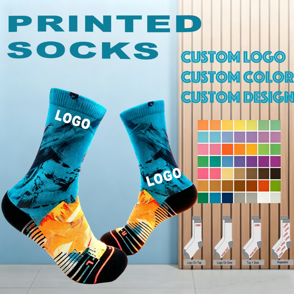 Wholesale Printing Socks Polyester Nylon Sweat-Absorbent Breathable Crew Socks Men Sporty Summer Cycling Knitted ODM Logo