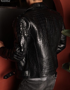 High Quality Leather <b>Jacket</b> Crocodile Black Biker Style Motorcycle <b>Jacket</b> | Classic Real Leather Fashion <b>Jacket</b> For <b>Men</b> - Product Image 4