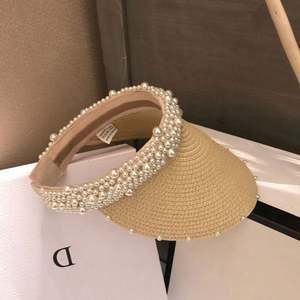 Sombrero de Paja para Mujer, Hecho a Mano, con Perlas, Plegable, Protección Solar, para la Playa - Product Image 6