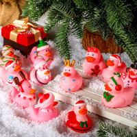 Canards en caoutchouc en vrac de noël rose pour douches de bébé accessoires Mini lapin canards jouets de bain panier de noël farces faveur de fête