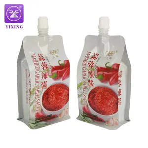 Custom Hot Filling Flat Bottom Aluminum Foil Spout Pouch Bag For Hot Spicy Sauce Tomato Ketchup Chili Sauce Packaging Bag