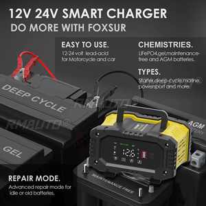 Chargeur de batterie portable 10A pour voiture et moto avec 7 étapes de charge pour batteries Calcium, Gel AGM, Humides, LiFePO4, Plomb-acide - Product Image 5