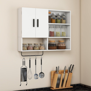 Armoire murale <span class=keywords><strong>blanche</strong></span> pour salle <span class=keywords><strong>de</strong></span> bain avec 2 portes, étagères réglables, barre <span class=keywords><strong>porte</strong></span>-serviettes, rangement au-dessus des toilettes pour cuisine et buanderie - Product Image 5