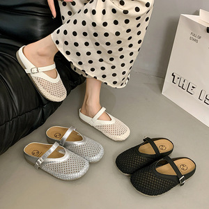 Sandalias planas de malla hueca estilo coreano para mujer, novedad de verano, para exteriores, tipo zueco de pesca, calzado de media cubierta - Product Image 6