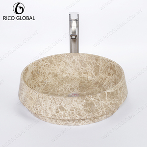 Lavabo rond en pierre pour salle de bain, aspect marbre, à poser sur comptoir, pour hôtel et toilettes - Product Image 2