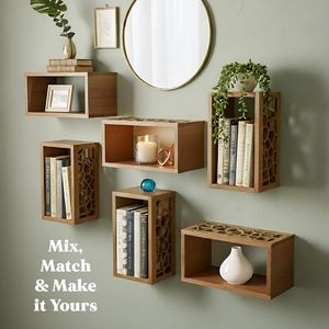 Wooden <b>Wall</b> <b>Mounted</b> Storage Rack 2 Piece Set Minimalist Hollow <b>Shelf</b> For Living Room Bedroom Display And Organization - Product Image 3