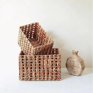 Natural Handwoven <b>Storage</b> Box <b>Rectangular</b> Water Hyacinth <b>Basket</b> Eco Friendly Wicker Organizer for Closet and Office Decor - Product Image 3