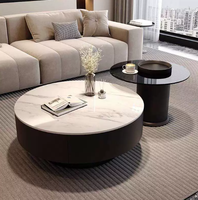 Ensemble de tables basses en dalles de pierre minimalistes et abordables pour les petits salons modernes : ensemble de tables basses rondes avec plateau en verre