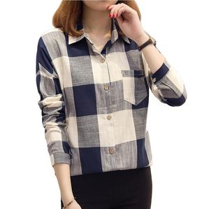 Camicetta per camicia <span class=keywords><strong>a</strong></span> <span class=keywords><strong>quadri</strong></span> <span class=keywords><strong>a</strong></span> manica lunga stile corea all'ingrosso stile girocollo per le donne - Product Image 1