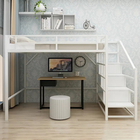Lit superposé en métal de couleur blanche ZhongYi, taille king, pour appartement, lit double pour enfants avec bureau et rangement