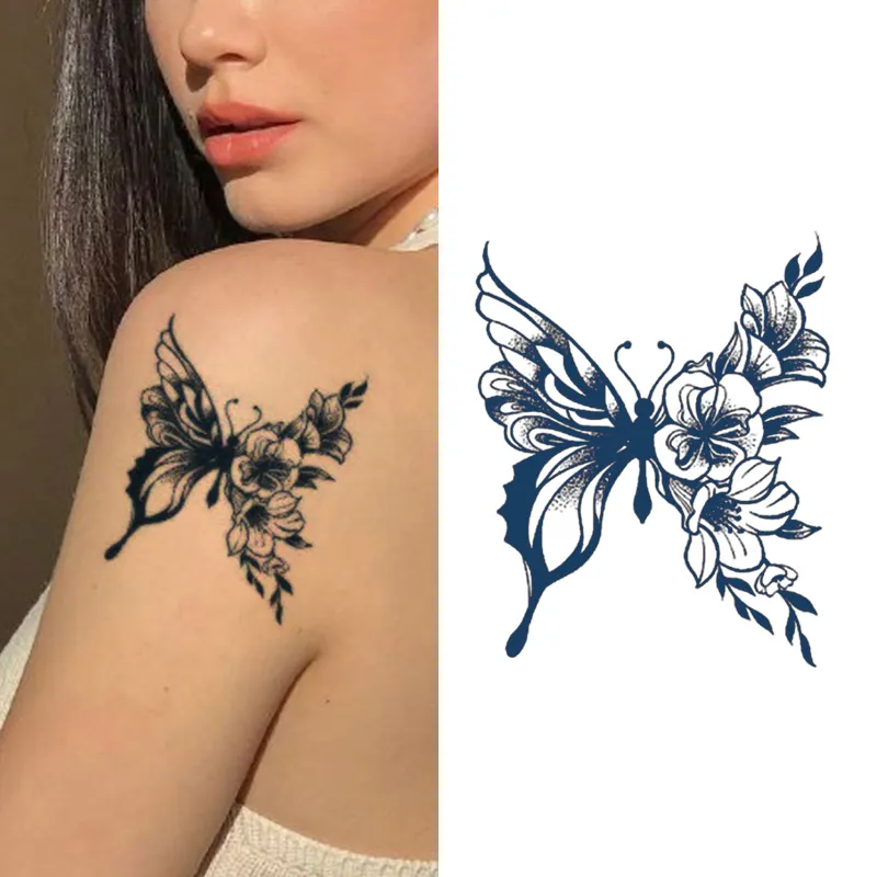 Kostenlose Probe Inkbox Tatouage anpassen Schmetterling Henna Saft schwarz blau Tinte Tatu Aufkleber temporäre Tattoos Blume Arm Tattoo