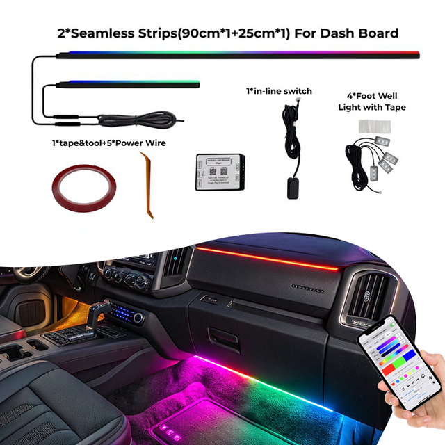 Smart App Controlled LED Ambient Lighting Kit for Cars Multicolor Interior Light Strip for Auto Decor