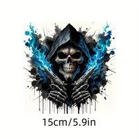 Autocollant de voiture en vinyle Grim Reaper Skull, autocollant imperméable à l'eau avec squelette en flamme bleue pour la décoration de la carrosserie de voiture, camion, moto