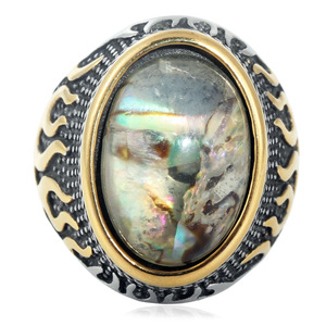 Men's Stainless Steel Oval <b>Stone</b> <b>Ring</b> Flame Pattern <b>Two</b>-tone Punk Style Jewelry Gift Dongguan Origin - Product Image 1