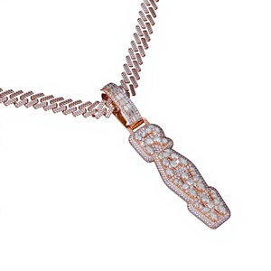 AMBER JEWELS Pendentif Croix Saint Ninja en Or Massif 14K, Alliage de Zinc Plaqué Argent, Strass en Cristal de Laboratoire, Breloque Hip Hop IGI - Product Image 1