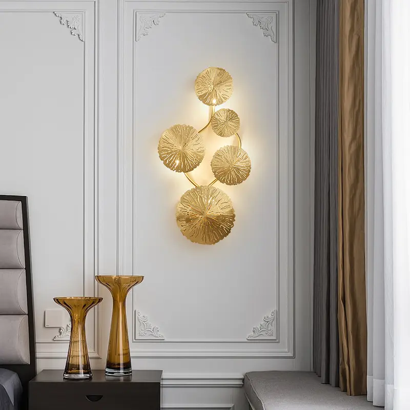Luminária de parede para decoração de sala de estar com lâmpadas LED G4, luminária de cabeceira em forma de folha de lótus para quarto, luminária de parede LED