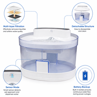 Fontaine à eau pour chat alimentée par batterie avec capteur de mouvement, trois modes de débit, double alimentation, réservoir d'eau de 2 L pour l'hydratation quotidienne des chats