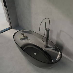 高級 クリスタルクリア レジン製 バスタブ ソリッドサーフェス 人工大理石 独立型 透明 浴室浴槽 排水栓付き - Product Image 2