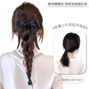 Ribbon Bow Braided Ponytail Hair Clip Full <b>Back</b> Head Accessory For Miss High Temperature Wire Hand Knitted Duckbill Clip Style - Product Image 4