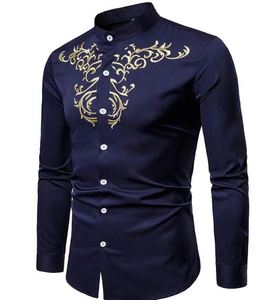 Dernier modèle de broderie de palais pour hommes Chemise habillée élégante à manches longues et à col montant et coupe ajustée pour hommes - Product Image 5