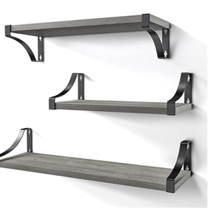 Деревянные плавающие полки, настенный набор из <span class=keywords><strong>3</strong></span> деревенских деревянных настенных полок для спальни, ванной, гостиной - Product Image 1