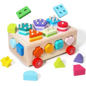 सबसे अच्छा बेच लकड़ी संज्ञानात्मक खिलौने रंग मान्यता आकार वर्गीकरण घन ब्लॉक कार बच्चों के लकड़ी के खिलौने