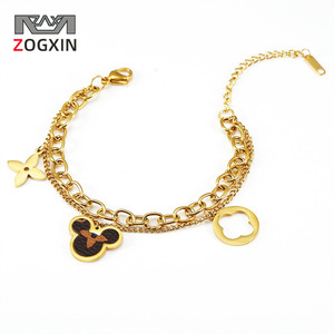 Zogxin Double Layer Stainless Steel Bracelet 18K Gold Mickey Mouse Charm For Women Fashion Jewelry Gift - Product Image 1