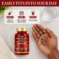 Capsules de supplément d'extrait de levure de riz rouge naturelle Lenm Private Label OEM avec CoQ10 pour la santé cardiaque et le soutien cardiovasculaire