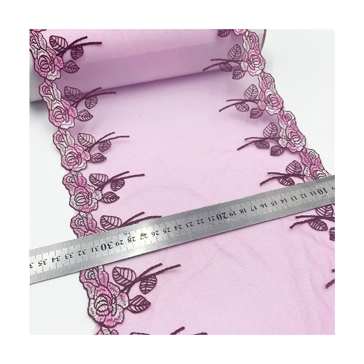 Pink rose renda mesh bordir larut dalam air renda kain garmen tirai bantal sofa hiasan kepala aksesoris