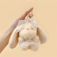 En gros, Porte-clés en peluche lapin Kawaii en dentelle avec bonnet et robe, jouet lapin en peluche doux, pendentif pour sac à dos, breloques cadeau d'anniversaire