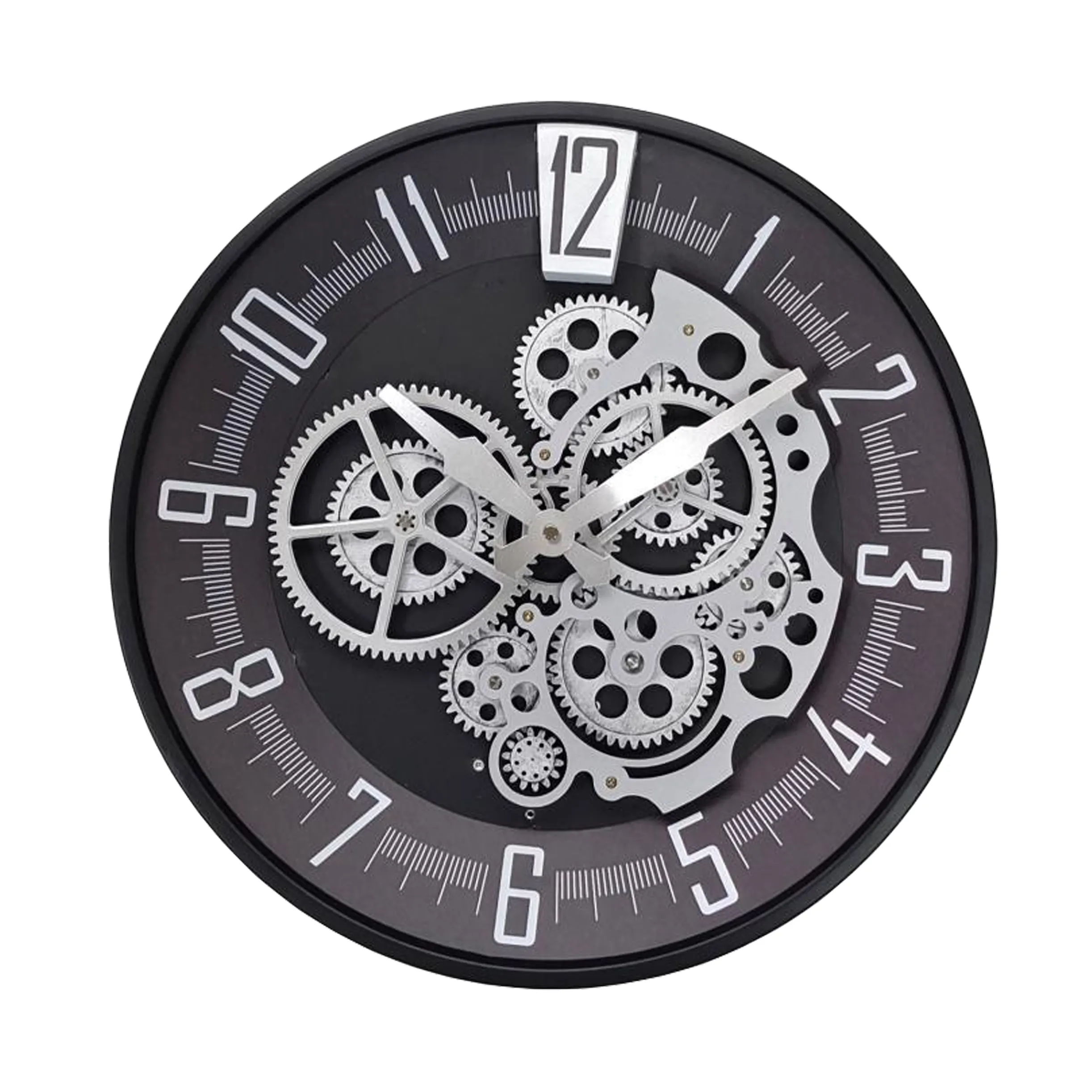 16 inch modern wall clock metal frame silver real moving gear wall clock easy to read for wall decor