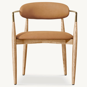 Fauteuil de salle à manger Rhoohill personnalisé, style moderne américain, en bois massif, chêne blanc avec piètement métallique, pour restaurant - Product Image 1