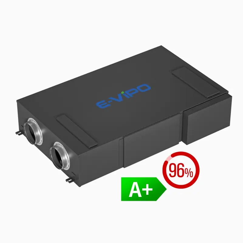 E-VIPO HRV การระบายอากาศเพื่อนําความร้อนกลับมาใช้ใหม่ VMC การระบายอากาศบริสุทธิ์แบบไหลคู่ ระบบ HVAC เครื่องฟื้นฟูสําหรับบ้านที่อยู่อาศัย