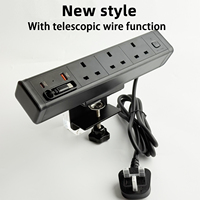 Prise à pince UK 3AC Power + 2USB Output Prise de courant de bureau avec câble de charge rétractable