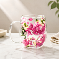 Mug à café en verre 9-12oz, forme ovale, double paroi, motif floral - Tasse isolante en borosilicate pour boissons chaudes et froides, maison et bureau