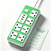 Stop Kontak Universal Multi-port Praktis dan Hemat Tempat dengan Warna Hijau Sederhana, Dilengkapi USB dan 1 Soket Ekstensi Kontrol untuk Meja
