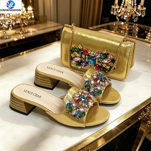Set di borse per scarpe italiane Sinya New Style da donna Set di bellissime scarpe in Pu Set di borse abbinate <span class=keywords><strong>con</strong></span> pietre - Product Image 1