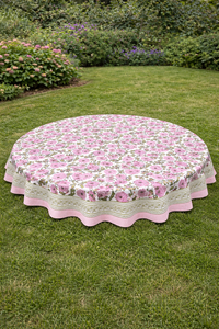 Nappe ronde en coton imprimée à la main avec motifs floraux roses – Housse élégante pour table de jardin et de salle à manger - Product Image 2