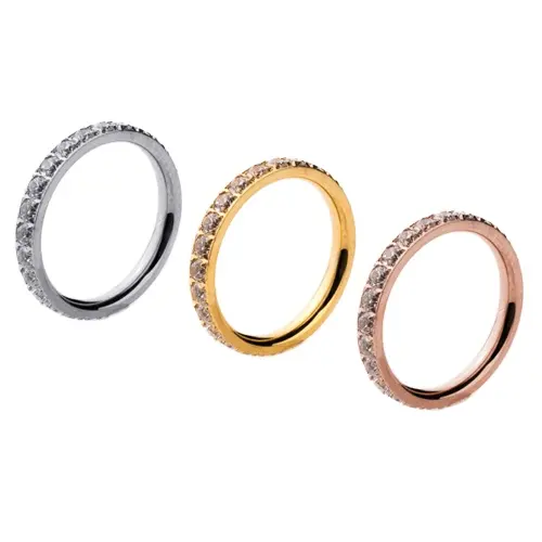 ステンレス鋼ジュエリーリングベゼルプロングセッティングジルコンラインストーンセットジェムリング結婚指輪在庫あり