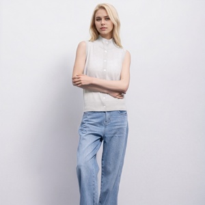 سترة نسائية مخصصة من الصوف غير رسمية بياقة مدورة سادة بلون أنيق أعلى الخزان بزر - Product Image 6