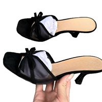 Nouvelles mules d'été 2026 pour femmes, noires, à bout carré, antidérapantes, avec nœud et talon verre à vin, à enfiler, à bout ouvert