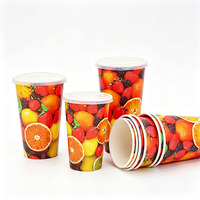 Groothandel op maat gemaakte fruitprint wegwerp papieren bekers met deksels, afhaalbekers voor juicebars, frisdrank- en drankenwinkels