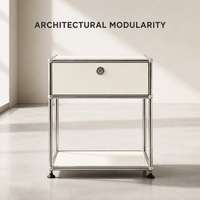 Armoire de salon modulaire multifonctionnelle de grande capacité en acier inoxydable blanc laiteux, durable, de style mi-mi-siècle, avec 1 tiroir