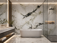 Dalles de marbre blanc paysager pour panneaux à motifs, plans de toilette de salle de bain, îlots de cuisine, parois de douche et revêtements de sol découpés au jet d'eau