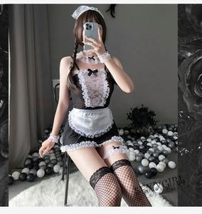 X8196 Hot Babydoll Sheer Mesh <span class=keywords><strong>Delantal</strong></span> Vestido Erótico Maid Outfit Hairband Calcetines Japón niñas Ropa de dormir Sexy Lencería de encaje - Product Image 5