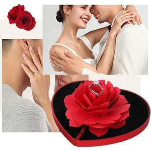 iSuperb Heart Shape <b>Ring</b> <b>Box</b> With Red Rose Flower Velvet Jewelry Gift For Women Valentine'S Day - Product Image 6