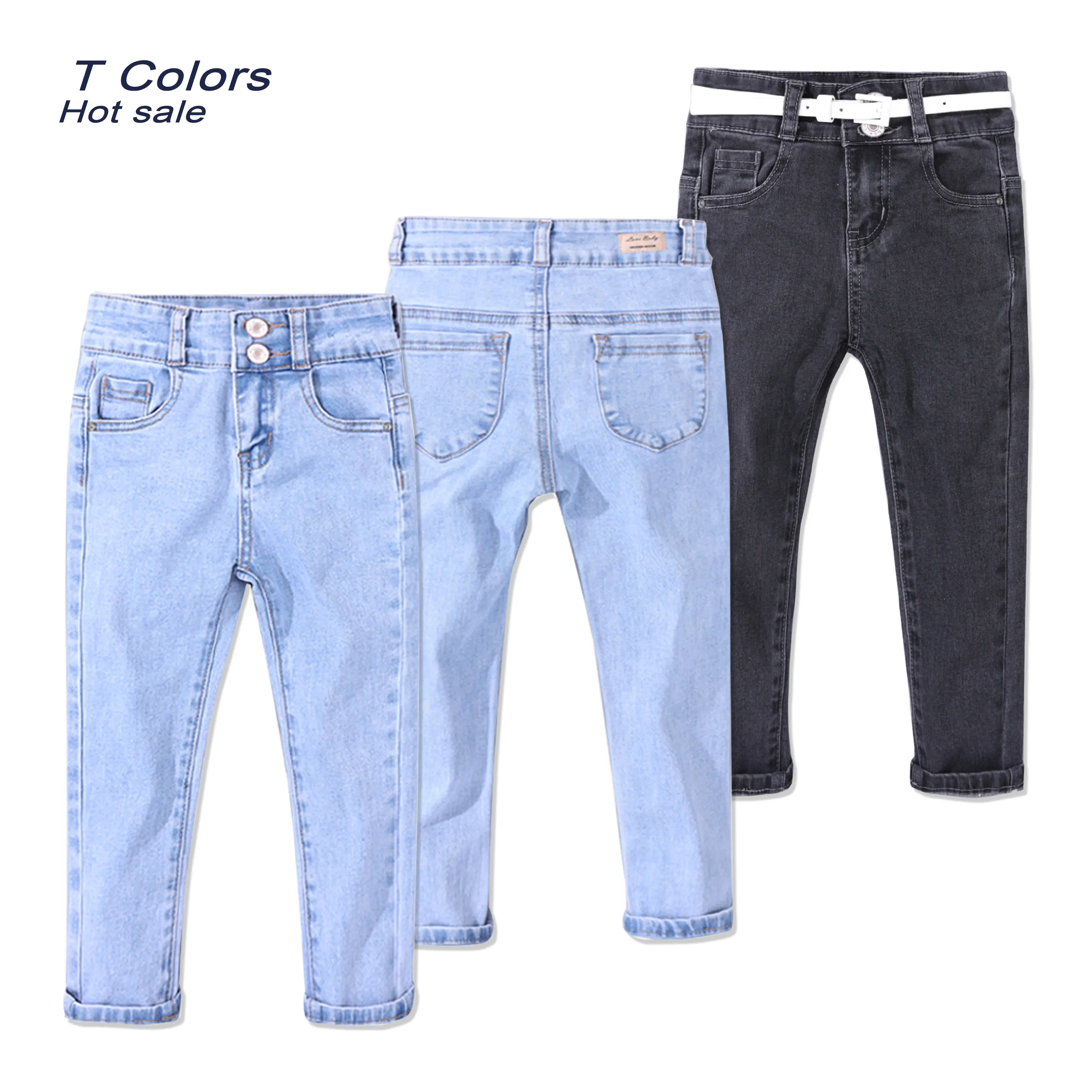 girl's Jeans Spring Autumn Kids Clothing two waist button Casual Baby Denim Infant Trousers Children Pants