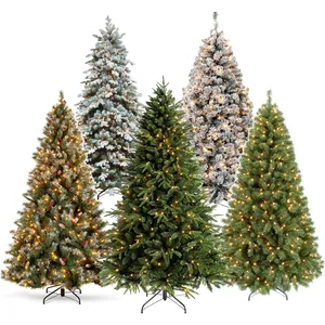 Hoge Kwaliteit Kunstmatige Sneeuw Gevlokte Kerstboom 6 Ft 7 Ft Led Pre-Verlichte Kerstbomen Met Verlichting